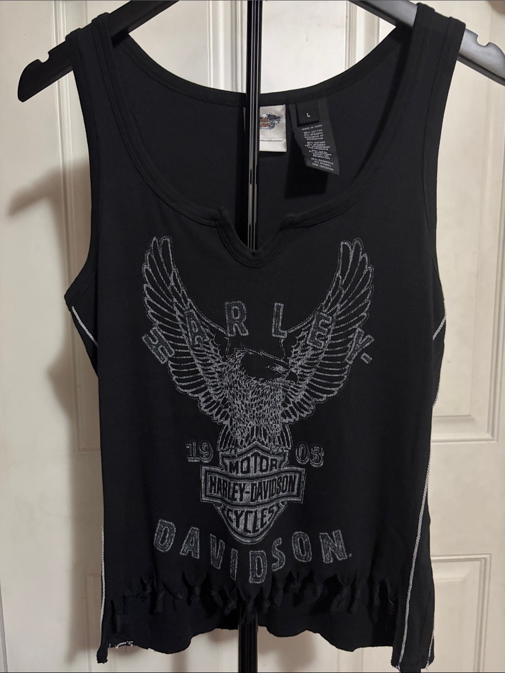 Harley Davidson Black Ribbed Tank Front Graphic and Fringe- DIY